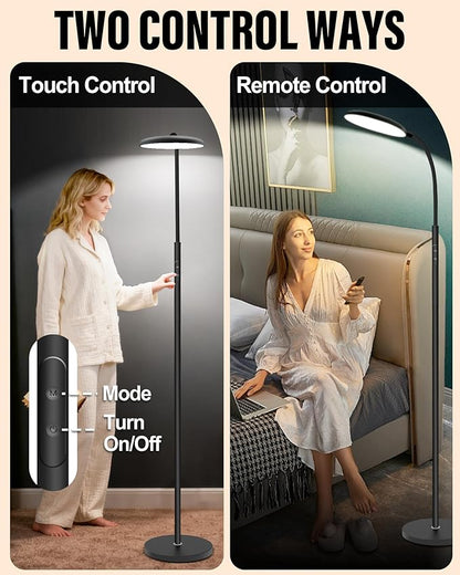 Light Therapy Lamp, 11000 Lux UV-Free Happy Therapy Lamp with Touch & Remote Control, Full Spectrum Sunlight Lamp with 10 Brightness & 3 Color Temperatures, Light Therapy Floor Lamp with Timer
