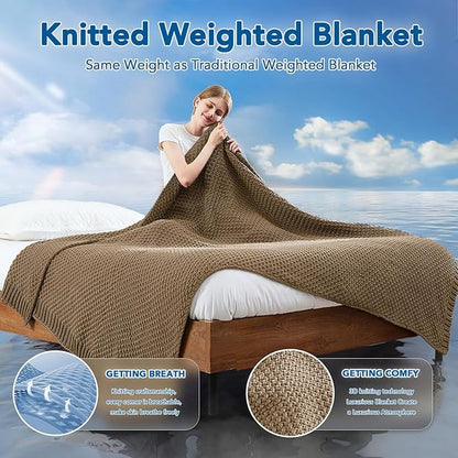 Topcee Knitted Weighted Blanket - 60"x80" 15lbs Queen Size Cooling Chunky Knit Heavy Blanket for Adults Cable Yarn Knit Decorative No Beads Soft Cozy and Cooling Weighted Throw Machine Washable