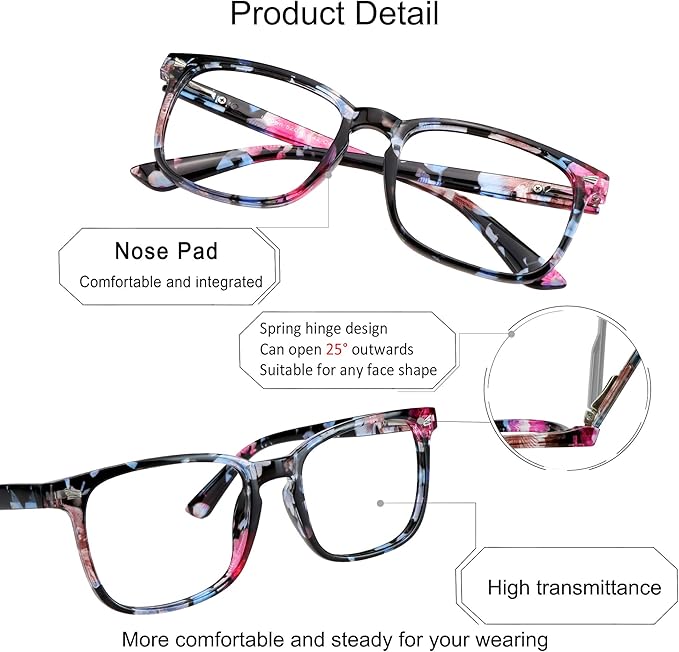 YEIN Progressive Multifocus Reading Glasses, Spring Hinge Blue Light Blocking Glasses for Women, No Line Multifocal Readers with Clear Lenses (+0.00/+1.00 magnification)
