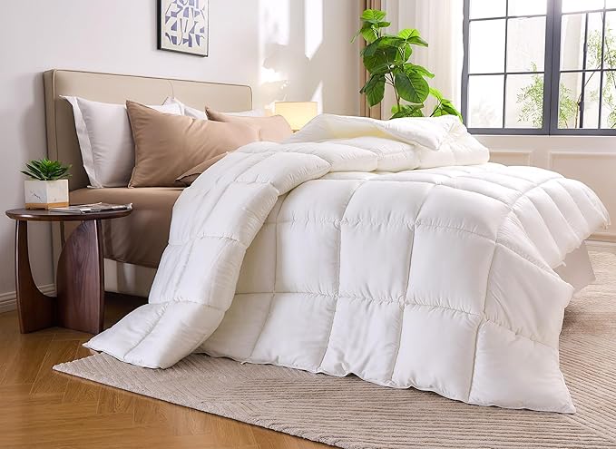 Pure Bamboo Duvet Insert Queen Size (90x92 in) - Ultra Soft Quilted Duvet Insert with 8 Corner & Side Loops, Double Stitching, Satin Piping - Luxuriously Soft (Queen, Heavyweight)