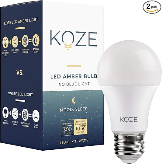 KOZE Sleep Light Bulb 1 Pack Amber Lights Blue - Blocking LED Light Bulb - 1600K Color Temp w/No Blue Light - Sleep Aid for Baby Nursery Light, 3.5 watt