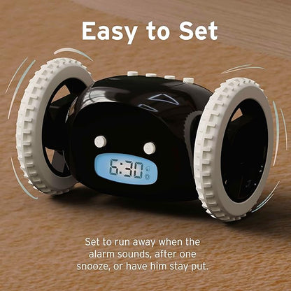 CLOCKY Alarm Clock on Wheels – Loud Rolling Alarm Clock for Heavy Sleepers | Runaway Clock That Jumps & Runs to Wake You Up | Funny Unique Gift for Adults, Teens & Kids Bedrooms (Black)