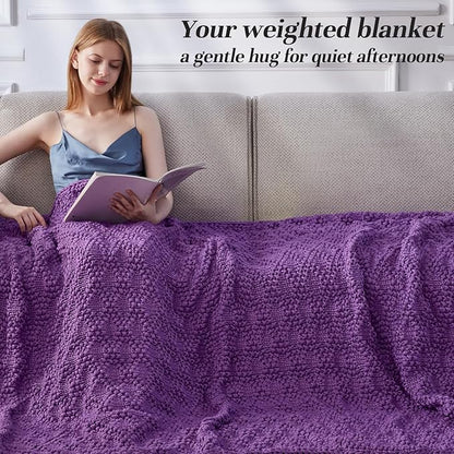 Knitted Weighted Blanket for Adult, Chunky Knit Weighted Throw for Sleep 36"*48" 3lbs, Cooling Breathable Heavy Blanket Machine Washable Blanket for Room Decor(Purple)