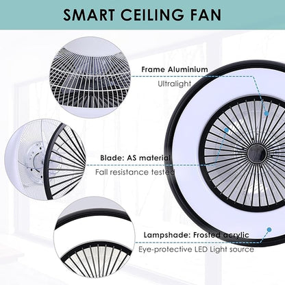 24" Bladeless Ceiling Fan with RGB Light Remote, Smart LED Ceiling Fans with Voice/App Control, Modern Low Profile Dimmable Light Ceiling Fan for Bedroom Living Room