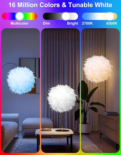 Star Vision Smart Feather Lamp with RGB Light Bulb, Built-in Bluetooth Speaker, Remote & APP Control, Fluffy Girl Room Decor, 600 Lumens, 19.7inches, White