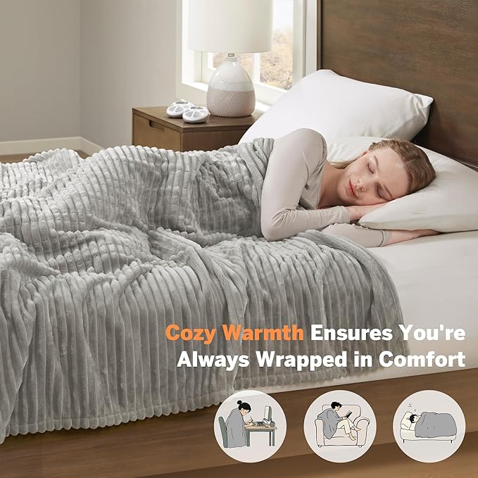 Serta Electric Blanket, Soft, Ribbed, Plush Heating Blanket Full for Office, Couch, 1-12 hr Auto Shut Off Timer, 10 Lv Heating, ETL Certified, Full 77"x84" Mineral Grey