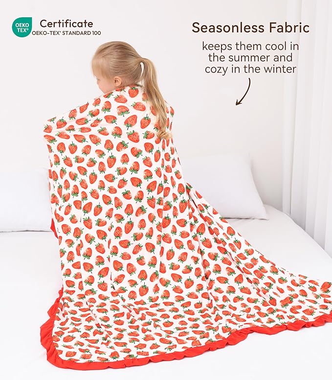 Premium Baby Blankets, Soft Viscose from Bamboo Blanket for Girls, Nursery Crib Bedding Quilt for Newborn and Toddler, Ruffle Blanket Cooling for Hot Sleepers, 50''x50'' Strawberry