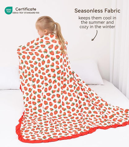 Premium Baby Blankets, Soft Viscose from Bamboo Blanket for Girls, Nursery Crib Bedding Quilt for Newborn and Toddler, Ruffle Blanket Cooling for Hot Sleepers, 50''x50'' Strawberry