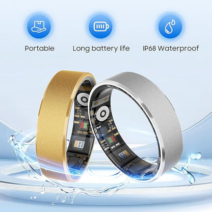 Smart Health Ring, Featuring Stress and Sleep Monitoring Functions, Compatible with iOS and Android, Waterproof Fitness Tracker for Women & Men, No Subscription Fee. (Silver, 8)