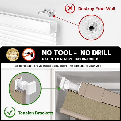 LazBlinds Cordless Cellular Shades, No Tools No Drill Blackout Honeycomb Shades Pleated Blinds for Windows, 34'' W x 48'' H, Taupe