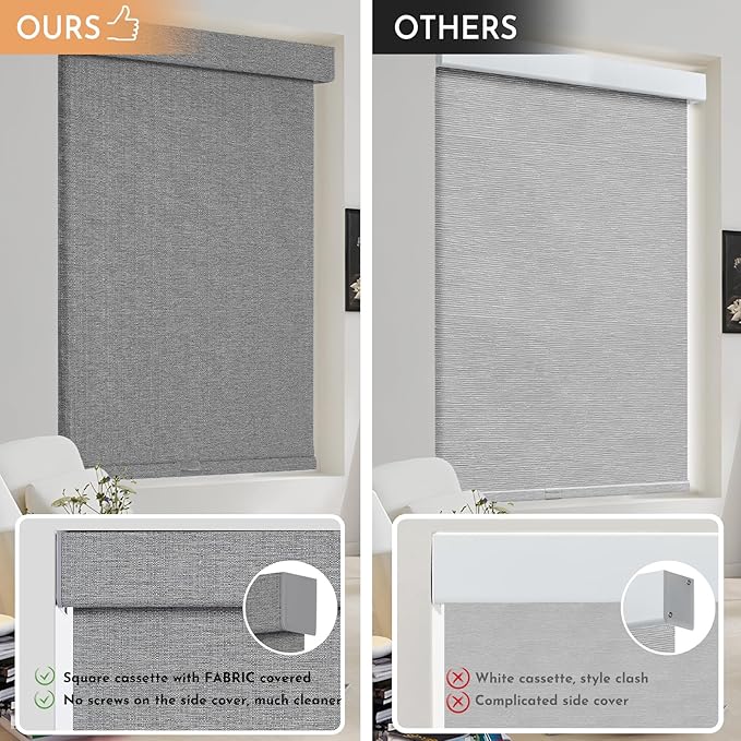 Persilux Blackout Roller Shades for Window Blinds,Cordless,Linen Fabric,Thermal Insulated Fabric UV Protection Shades for Home,Office,Bedroom,Door,Blackout-Grey,17" W X 64" H