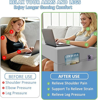 Machine Washable Lap Desk Pillow with Removable Cover Adjustable Angle Gaming & Reading Pillow for Teens Adults Multipurpose Laptop Bed Tray with Arms for Working, Napping Crafts (2)