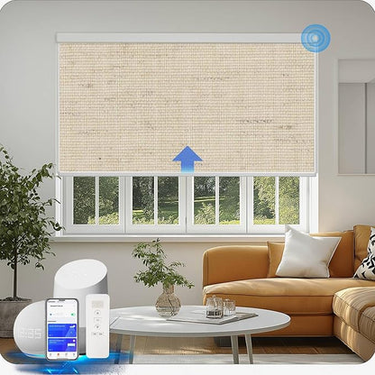 Motorized Blinds with Remote Cordless Automatic Motorized Shades Custom Blinds for Windows Smart Curtains Compatible with Alexa Google Home(Blackout Linen Soft Dunes,W61 x H72in)