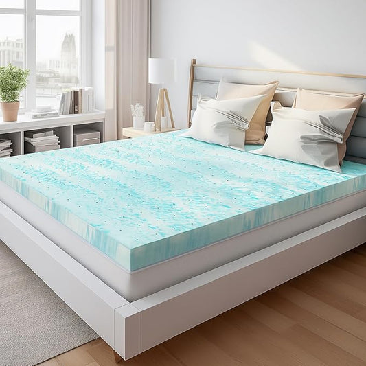 NEWBULIG Mattress Toppers Memory Foam King, 4 Inch Thick Bed Topper Pad Cooling Gel Infused Soft Comfy Padding Breathable for Sleeper Sofa Couch RV Camper, CertiPUR-US Certified