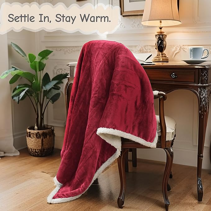 Electric Heated Blanket Throw Size 50"x60", Soft Flannel with Overheat Protection, 9 Adjustable Heat Settings & 10-Hour Auto-Off Timer, Fast Heating for Winter Comfort, Red