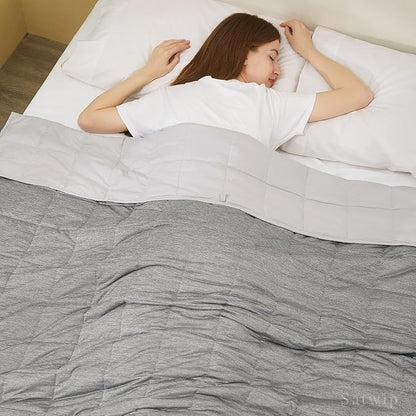 Satwip Cooling Weighted Blanket 15 lbs Cool Moire Jersey Bed Blanket Twin Size for Hot Sleeper with Soft Breathable Sanded, 48 x 72 inches, Grey