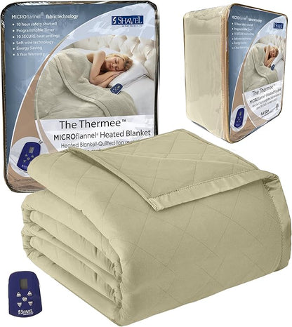 Thermee Micro Flannel Heated Blanket - Full Size, 10 Settings, Rapid Heating, Luxuriously Soft, Programable - Sage