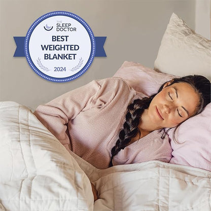Baloo Weighted Blanket for Adults 12 lb Throw (Pebble White, 42"x72") | Cool & 100% Cotton | Machine Washable & Dryer Safe | Glass Microbead Fill