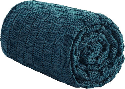 Knitted Weighted Blanket for Adult, No Beads Heavy Blanket 50” x 60'' 10lbs, Breathable Chunky Knit Blanket, Cooling Weighted Blanket for Hot Sleepers, Christmas Home Decor (Peacock Blue)