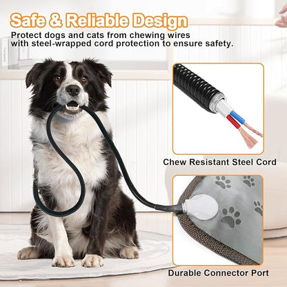 Large Dog Heating Pad 34x21in Smart Thermostat Switch Heated Dog Bed,Obtained MET and UL Dual Certification,Waterproof Bite-Resistant Pet Heating pad- Paw