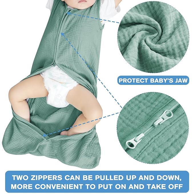 2 Pack Baby Sleep Sack 0-24 Months Baby Sleeping Bag 2-Way Zipper Toddler Wearable Blankets (Gray&Green TOG 0.3, Large)