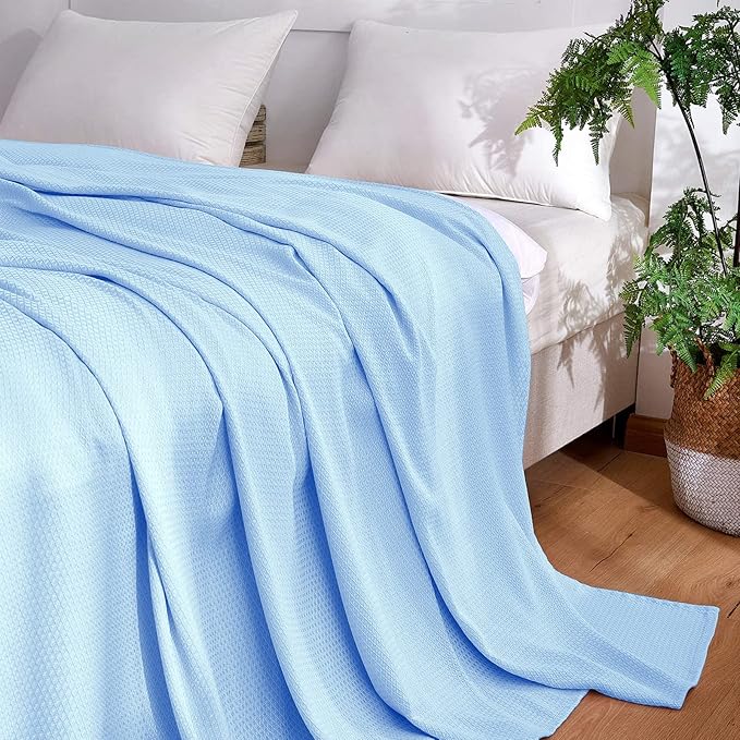 DANGTOP Cooling Blankets, 100% Rayon Derived from Bamboo, Absorbs Body Heat to Keep Cool on Warm Night, Ultra-Cool Lightweight Blanket(79x91 inches, Blue)