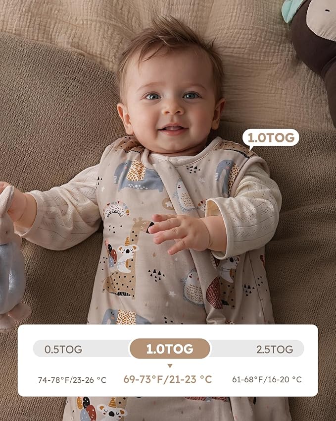 Yoofoss Rayon Made from Bamboo Baby Sleep Sack 6-12 Months TOG 1.0 Baby Wearable Blanket, Super Soft Infant Toddler Sleeping Sack 2-Way Zipper, Animals & Balloons
