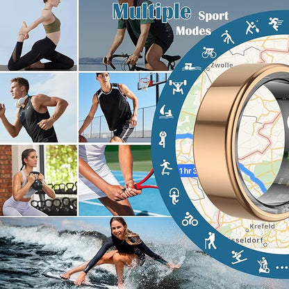 Smart Health Ring for Women Men,Fitness Tracker Smart Ring with Heart Rate,Sleep Monitor,Blood Oxygen,Steps,IP68 Waterproof Up to 5-7 Days Battery Life for iOS Android,No App Fee(Gold,7)