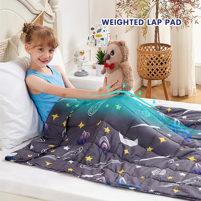 yescool Star Weighted Blanket 3 Pounds Cooling Weighted Lap Blanket, Galaxy Moon Heavy Blanket for Sleeping, Weighted Throw Blanket Gift for 20-40lbs, 36"x48"