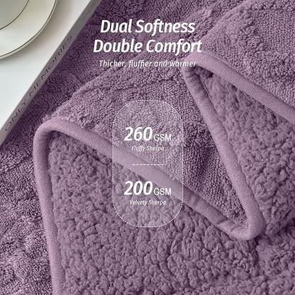 Wemore Weighted Blanket for Adults Twin Size 20 lbs, Dual Sided Soft Fuzzy Jacquard Sherpa Weighted Blankets for Sleeping, Cozy Fluffy Knitted Heavy Blanket for Couch Bed, Purple, 60 x 80 inches