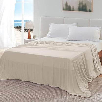 Bedsure Beige Cooling Blanket for Hot Sleepers - Summer Cold Linen Beige Throw Blanket for Couch, Arc-Chill Lightweight Bedding, Cool Thin Ice Cold Cooled Throws with Rayon Derived from Bamboo, 50x70