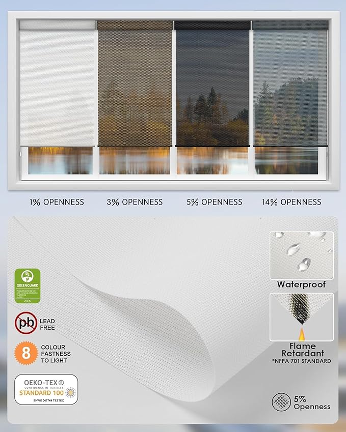 Yoolax Motorized Solar Shade Romote Control Light Filtering Roller Blinds Transparent Sight Auto Window Blinds (White)