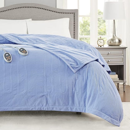 Beautyrest Electric Blanket Luxurious Micro Fleece Ultra Soft Ribbed Textured, Cozy and Snuggly Cover for Cold Weather, Fast Heating, Auto Shut Off, 20 Level Heat Setting Controller, Full, Blue