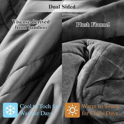 LBRO2M Cooling Weighted Blanket 20 lbs 88" X 87" with One Cooling Side, Flannel Heavy Blanket with Glass Beads, Soft Thick Comfort Blankets for Adults Bed Heavy Blanket, Gray