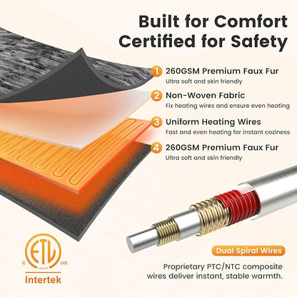 WOOMER Heated Blanket Twin Size 62" x 84", Electric Blanket with 0.5-12 Hours Timer & 10 Heating Levels, ETL Certified, Marble Gray Double-Sided Faux Fur, Over-Heat Protect, Machine Washable