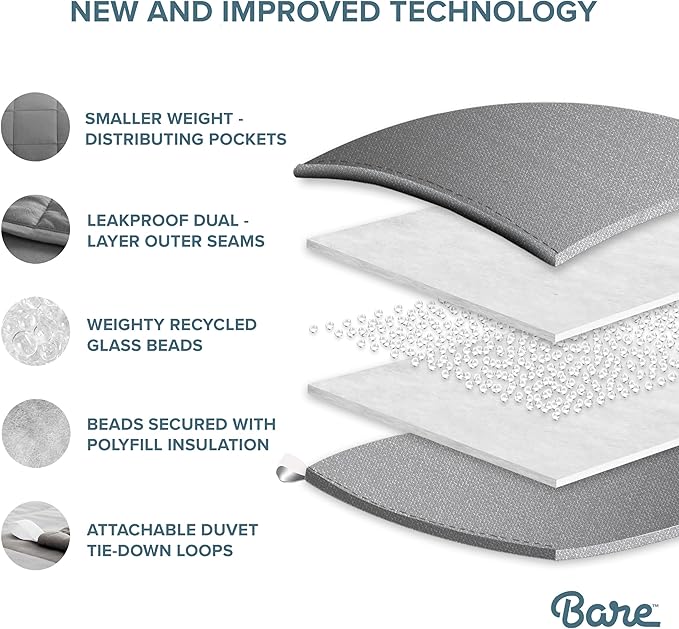 Bare Home Weighted Blanket All-Natural 100% Cotton with Nontoxic Glass Beads 60"x80" 20lbs, Light Grey