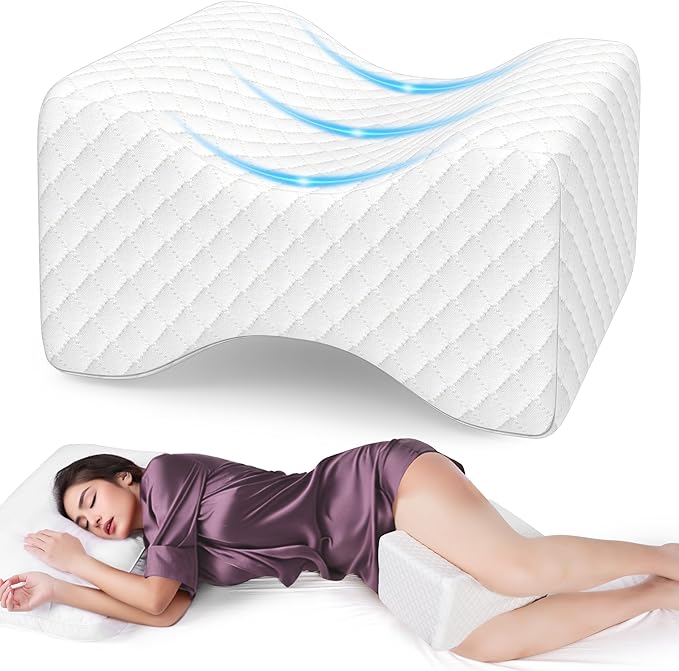 Memory Foam Knee Pillow for Side Sleepers, Support Leg Pillow for Side Sleeping, Smooth Spine Alignment Pillow, Cushion for Hip, Back, Sciatica, Knee, Joints Pain Relief, White, X-Large