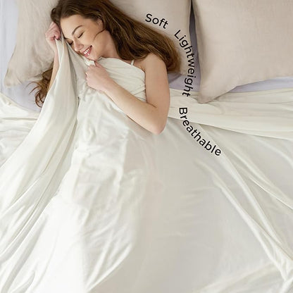 Bedsure Off White Cooling Blanket Twin XL for Hot Sleepers - Summer Cold Blanket with Rayon Derived from Bamboo for Twin Size Bed, Ice Cool Cold Lightweight Arc-Chill Thin Summer Bedding, 60x90