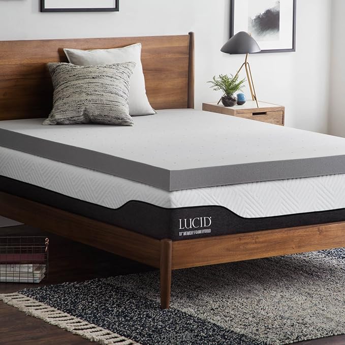 Lucid 4 Inch Bamboo Charcoal Infused Memory Foam Mattress Topper - Twin XL Size – Moisture and Odor Control - Ventilated - Ultra Plush Feel, Pressure-Relief Bed Topper – CertiPur Certified