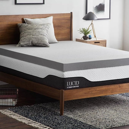 Lucid 4 Inch Bamboo Charcoal Infused Memory Foam Mattress Topper - Twin XL Size – Moisture and Odor Control - Ventilated - Ultra Plush Feel, Pressure-Relief Bed Topper – CertiPur Certified