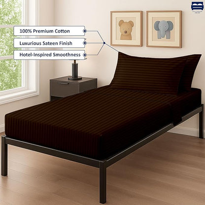 Cot Sheet and Pillow Case 4 Piece Set - 1 cot Fitted Sheet 33" x 75", 1 cot Flat Sheet 64"x 94", 2 Pillow Cases 20"x 30" Perfect for Folding Guest Bed Frame,Rollaway Beds (Chocolate Stripe)