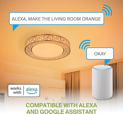 ASD 16 Inch Smart RGBW Flush Mount Ceiling Light with Remote - Brushed Nickel 28W 120V 2700-6500K Dimmable Ceiling Light Fixture, WiFi App Control RGB Lights, Alexa & Google Assistant - ETL, 4 Pack