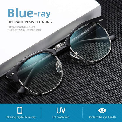 Blue Light Blocking Glasses Vintage Half Frame UV Clear Lens Anti Eyestrain Computer Gaming Glasses for Women Men