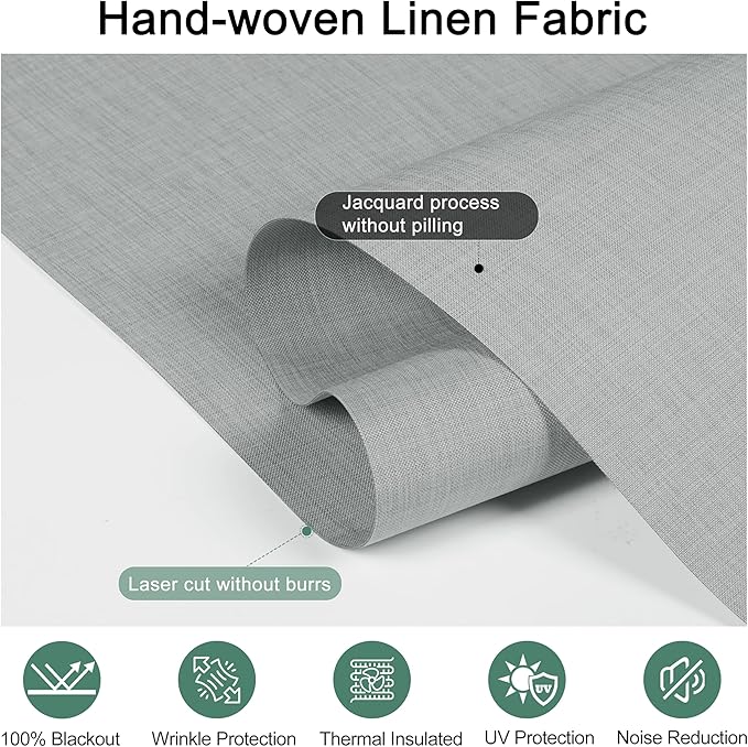 BERISSA Cordless Blackout Roller Shades for Windows,Free-Stop Linen Fabric Windows Blinds with Cassette Valance,Thermal Insulated UV Protection Roller Blinds for Home Office.Custom Color.Custom Size