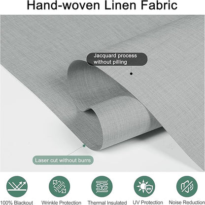 BERISSA Cordless Blackout Roller Shades for Windows,Free-Stop Linen Fabric Windows Blinds with Cassette Valance,Thermal Insulated UV Protection Roller Blinds for Home Office.Custom Color.Custom Size