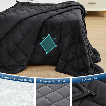 OMYSTYLE Weighted Blanket for Adults (12lbs, 48''x72'') - Twin Size Heavy Throw Blanket, Breathable and Cooling Microfiber Material with Premium Glass Bead for All Season Use, Machine Washable, Black