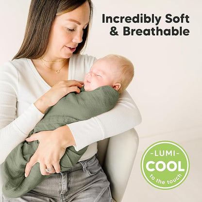 4-Pack Muslin Swaddle Blankets for Boys, Girls - Organic Baby Swaddles for Newborns, Soft & Breathable Receiving Baby Blankets for Girl, Boy, Neutral, Newborn Essentials Gift (Pine)