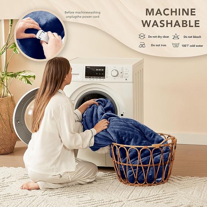 Homemate Electric Heated Blanket Full - 72"x84" Heating Bed Blankets Throw with 10 Heating Levels 8 Hours Auto Off Fast Heating Over-Heated Protection Ultra Soft Warm Flannel ETL Certified Navy Blue