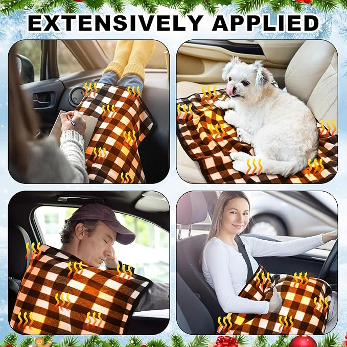 Tuanse 2 Pcs USB Heated Blanket 25"x35" Small Portable 5v 3 Setting Electric Blanket with Timer and Temperature Controller Winter Wearable Recharge Throw for Travel Home(Black and White Plaid)