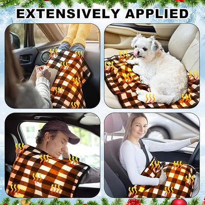 Tuanse 2 Pcs USB Heated Blanket 25"x35" Small Portable 5v 3 Setting Electric Blanket with Timer and Temperature Controller Winter Wearable Recharge Throw for Travel Home(Black and White Plaid)
